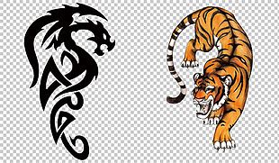 两只老虎纹身图案免抠png透明图层素材