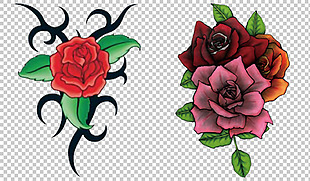 手绘红色玫瑰纹身免抠png透明图层素材
