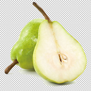 切开的绿色梨子免抠png透明图层素材