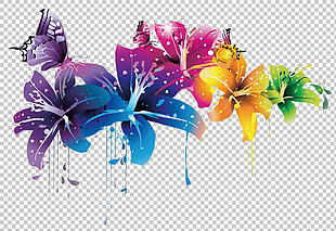 彩色手绘装饰花朵免抠png透明图层素材