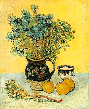 简约现代静物油画茉莉纯手绘油画陶壶和野花
