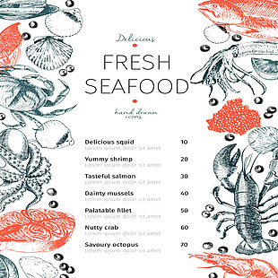 海鲜菜单手绘插图