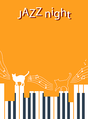 卡通钢琴键猫咪海报背景素材