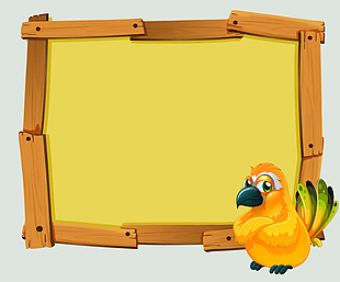 矢量黄色卡通创意木板边框鹦鹉背景素材