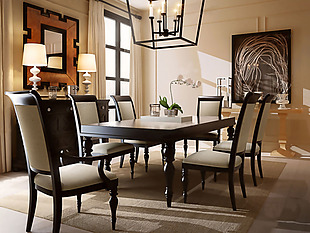 新中式古典黑木成套餐桌椅3D模型max