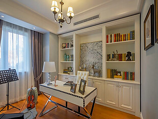2017美式家装书房靠墙书柜设计布置图