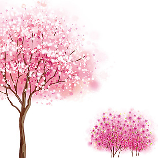 粉色花树儿童插画