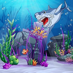 海底世界里的鲨鱼插画