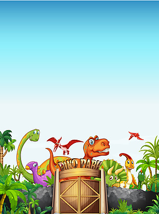 卡通暑期恐龙乐园海报矢量背景