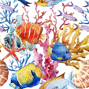 水彩绘热带鱼背景