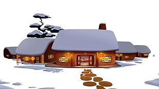 卡通冬季雪屋png元素
