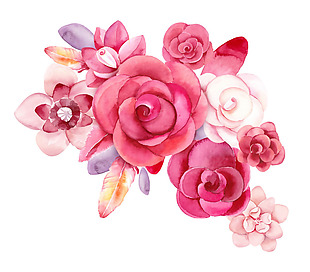 粉色水彩立体花朵png元素素材