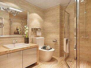 2017新房卫生间玻璃淋浴房台盆设计装修效果图