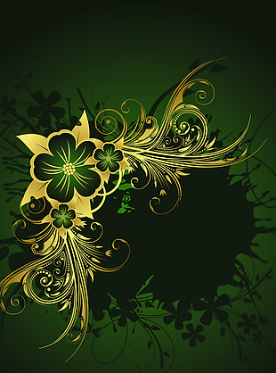 绿色背景上的金色花朵背景素材