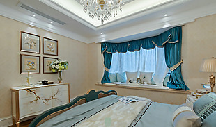 地中海风格卧室窗帘装饰效果图