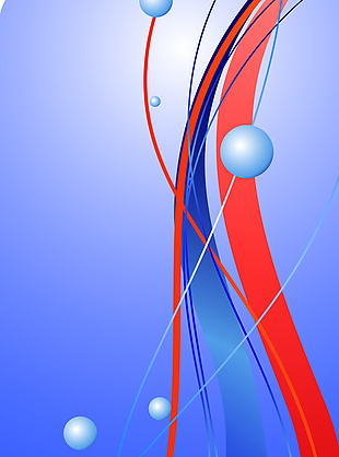 蓝色弯曲的线条和圆球背景素材
