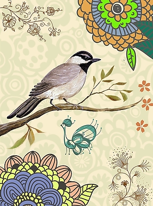 小鸟花朵手绘彩绘装饰画