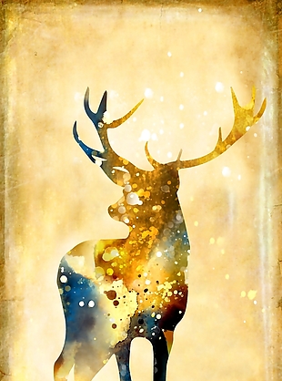 手绘彩绘麋鹿动物现代装饰画