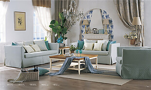 田园风格客厅浅蓝色沙发室内装修效果图