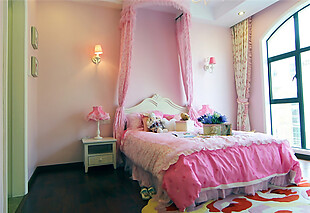 粉色调简约风室内设计卧室效果图