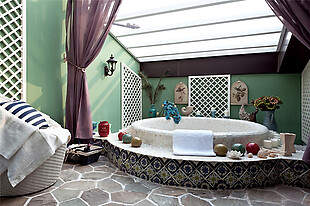 欧式时尚大气浴室浴池花砖装修效果图
