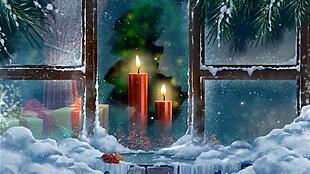 雪花蜡烛窗户圣诞节温馨视频素材