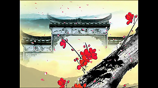 中国风建筑红梅背景大屏视频素材