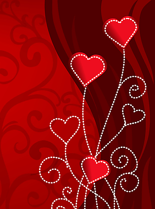 红色爱心花纹线条背景