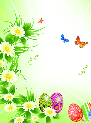 花朵边的蝴蝶和圆球背景素材