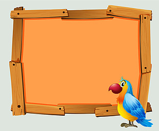 矢量橙色创意木板边框鹦鹉背景素材