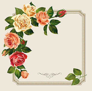 矢量文艺手绘玫瑰花边框背景