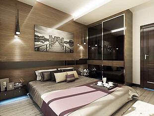 家庭卧室床头背景墙设计效果图