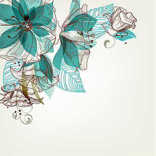 水墨蓝色花朵素描背景