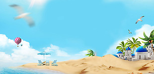 大海沙滩椰树banner背景素材