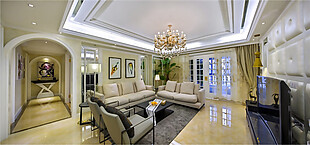 欧式大户型浅褐色瓷砖地板客厅室内装修图