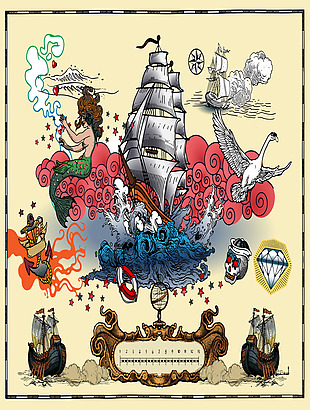 彩色海盗卡通动漫插画装饰矢量素材