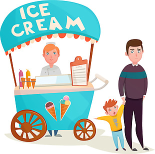 美味的冰淇淋车插画