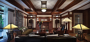 中式木制客厅室内装修效果图