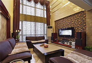 欧式室内客厅窗帘电视背景墙装修效果图
