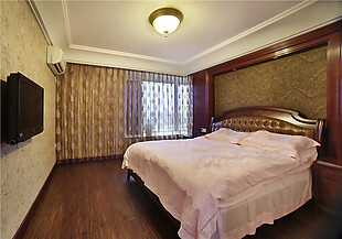 简约现代吊顶卧室窗帘床铺吸顶灯装修效果图