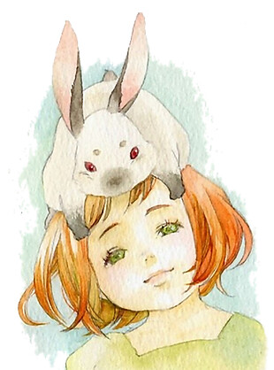 卡通彩绘女孩和兔子图案
