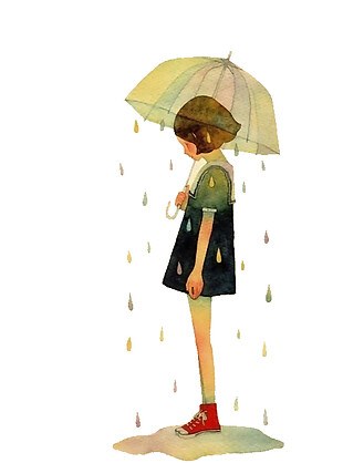 雨天撑伞的女孩图案
