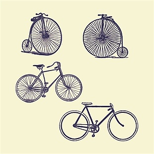 简笔黑白卡通手绘自行车矢量素材