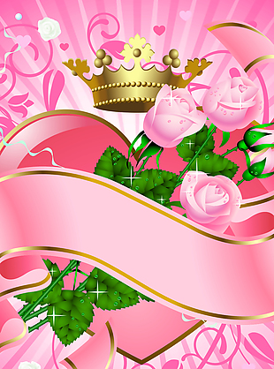 粉色鲜花上的皇冠背景素材