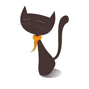 手绘黑色小猫眯着眼镜带着领巾装饰画