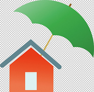 绿色雨伞下的房子免抠png透明图层素材