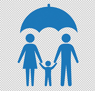 蓝色伞下大人牵小孩免抠png透明图层素材