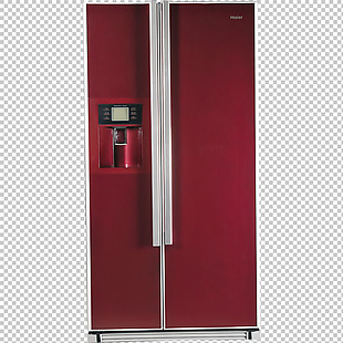 红色双开门红色冰箱免抠png透明图层素材