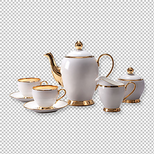 镶金茶壶茶杯免抠png透明图层素材