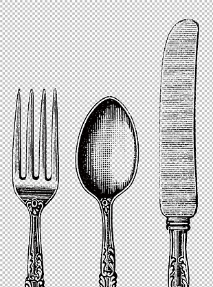 手绘刀叉工具餐具免抠png透明图层素材